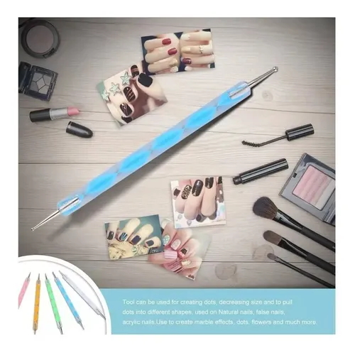 Kit De 5 Pinceles Dotting Pen Doble Punta Decoración Uñas