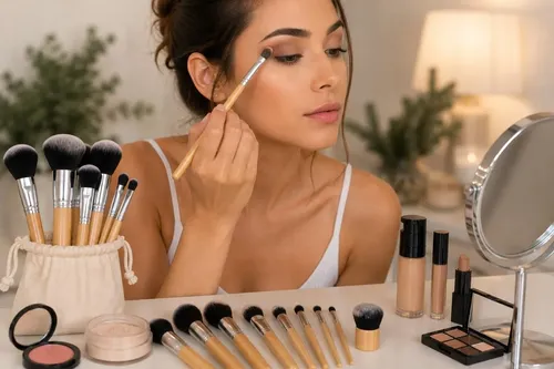 Set Juego De Brochas  Maquillaje Completo Con Mango De Bambú