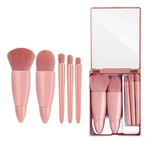 Set De 5 Brochas De Maquillaje Con Funda Y Espejo