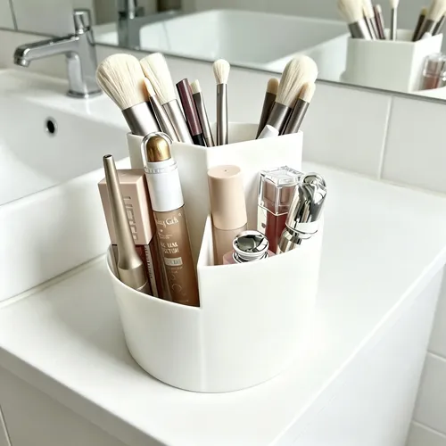 Organizador Giratorio Blanco Porta Maquillaje Escritorio