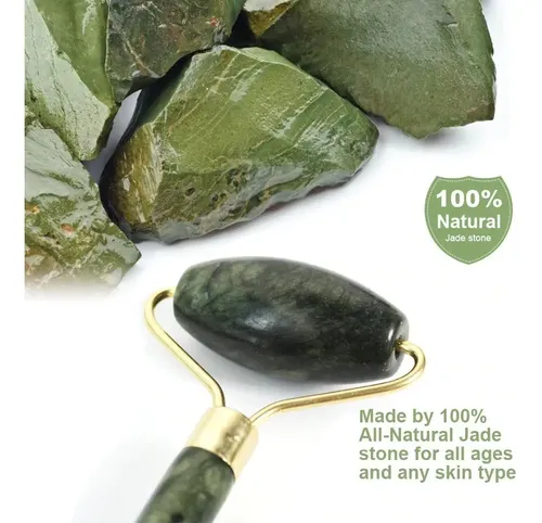 Masajeador Facial Corporal Rodillo Piedra Jade Verde Premium