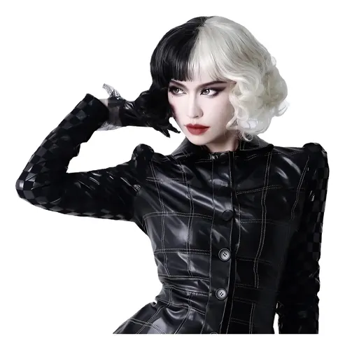 Peluca De Cosplay Cruella Negra Y Blanca Corta