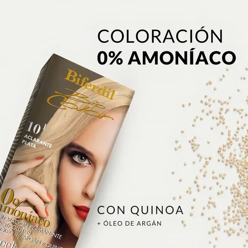 Biferdil Tintura Kit Amoniaco 0 % – Vegano Tono 10.1 Aclarante Plata