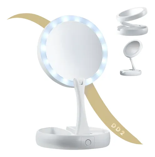Espejo Maquillaje Barba Luz Con Aumento X10 A Pilas O Usb