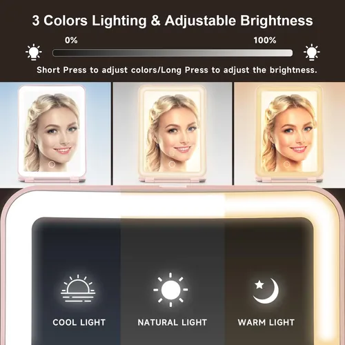 Espejo De Maquillaje Mocado 10x Con Luz Led Rosa
