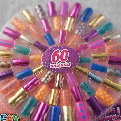 Kit De Uñas Postiza X 60 Para Niñas Infantil Mundo Cla D3455