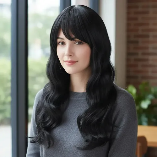 Peluca Ondulada 65cm Kanekalon Flequillo Tonos Yamei Wigs