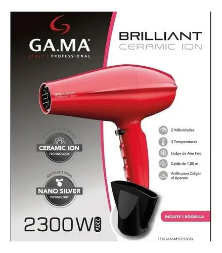 Brilliant Secador De Pelo Gama Ceramic Ion Rojo 220v 12c