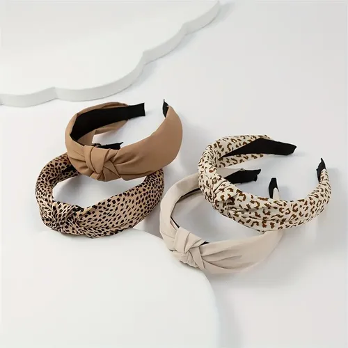 Wxt 4pcs Aros De Pelo Vintage Leopardo Con Nudo Cruzado