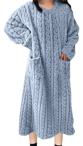 Pijama De Mujer Con Manga Y Bolsillo, Bata De Baño Elegante