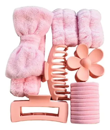 Set Spa 16 Piezas Diadema Muñeca Y Accesorios Pelo Rosa