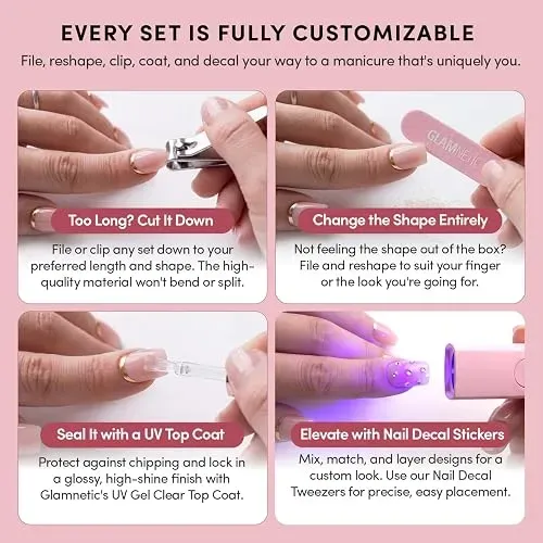 Glamnetic Uñas Postizas Cortas Almendra Glossy Kit Completo