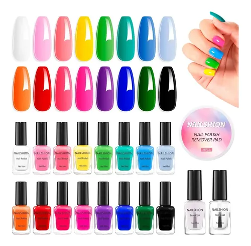 Kit Esmalte De Uñas Nailshion 16 Colores Base Top Coat 10ml