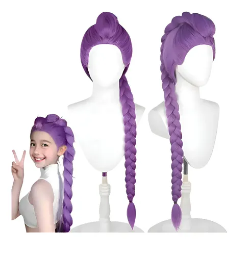 Peluca Larga Con Trenzas Moradas Para Niñas