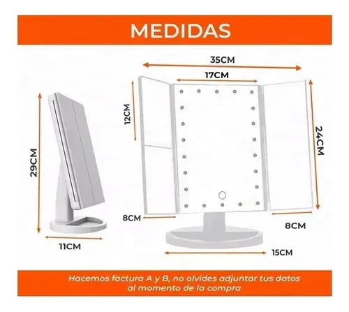 Espejo Tríptico Con Luz Led Y Aumento Para Maquillaje F