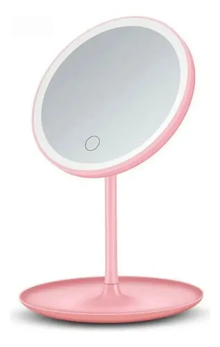 Espejo Redondo De Maquillaje Luces Led Táctil Con Base