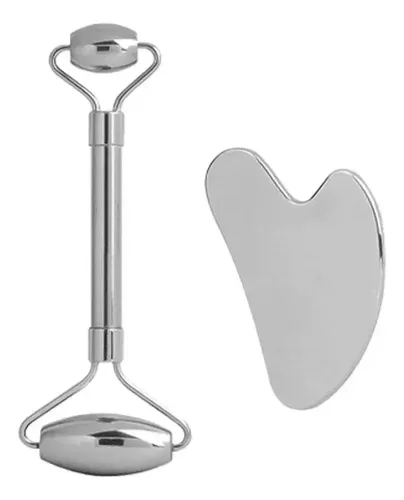 Qzx Juego De Rodillos Faciales Y Gua Sha De Acero .. Gg 0197