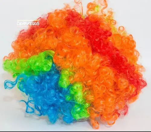 Peluca Afro Payaso Rulos Cotillon Fiesta Multicolor Envios
