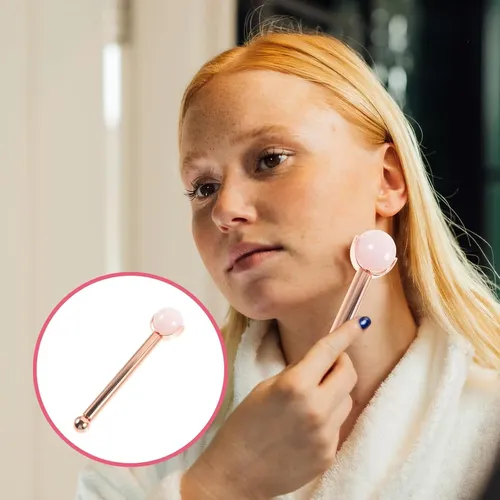 Rodillo Facial Jade Rosa Masaje Metal Cuidado Piel