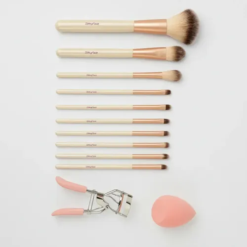 Set De 11 Brochas Maquillaje Con Neceser Esponja Y Arqueador