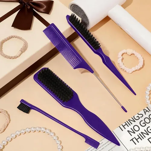 Set Cepillos Peinar Cabello Bristle Yiyiring Morado
