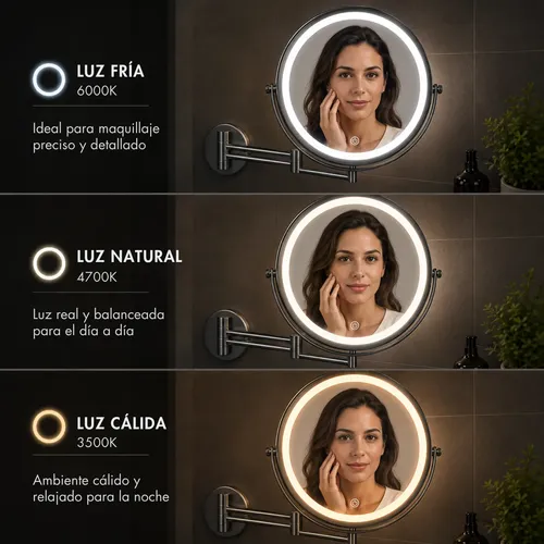 Espejo Para Maquillaje Led Pared Aumento X3 Bateria 3000mah