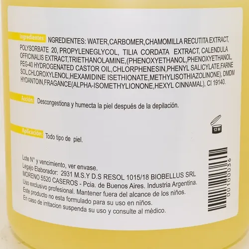 Gel Post Depilatorio Con Manzanilla Biobellus 1 Kg