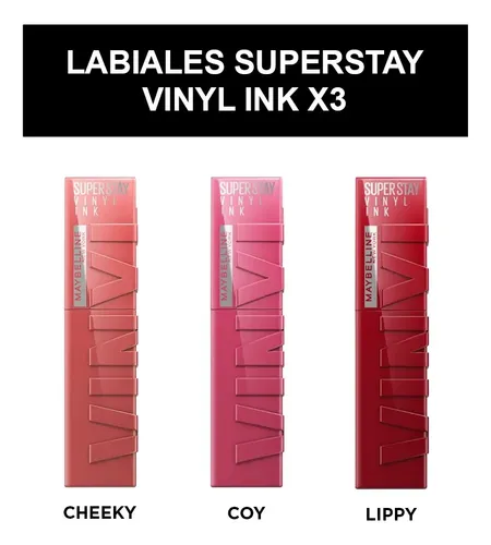 Kit Labiales Maybelline Vinyl ink x 3 – Tonos Cheeky, Coy, Lippy