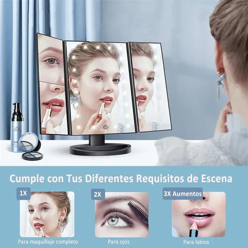 Espejos De Maquillaje Plegable Con Luz Led Táctil 3 Aumentos