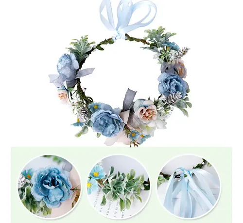 C.diadema Con Forma De Corona De Flores Azules Artificiales