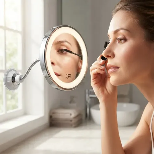 Espejo Redondo Maquillaje 10x Con Luz Led Y Soporte Flexible