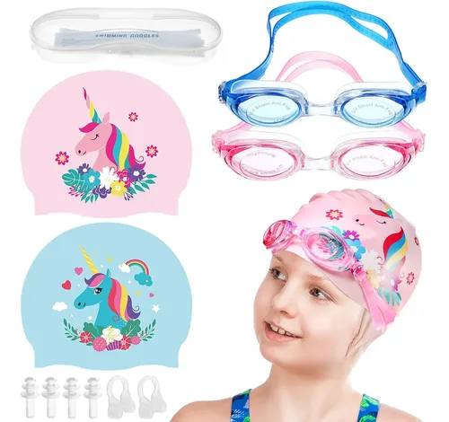 Gorra De Baño Geyoga Unicornio Talle Mediano Rosa Y Azul