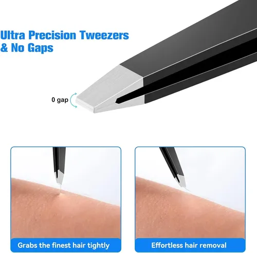 Pinzas Profesionales Acero Negro Para Cejas Y Vello Facial