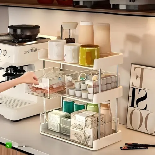 Organizador Maquillaje Acrílico 3 Niveles Con Cajón Transparent