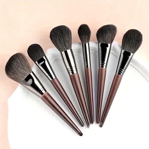 Set 6 Brochas De Maquillaje Cerdas Naturales Alta Calidad
