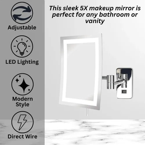 Espejo De Maquillaje Rectangular De Pared Jerdon Con Aumento