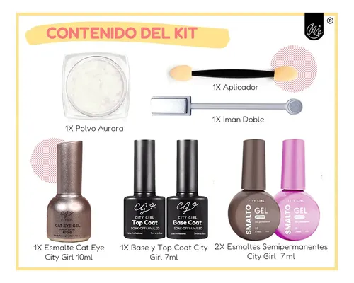 Kit Uñas Esculpidas Esmaltado Efecto Ojo Gato Semipermanente
