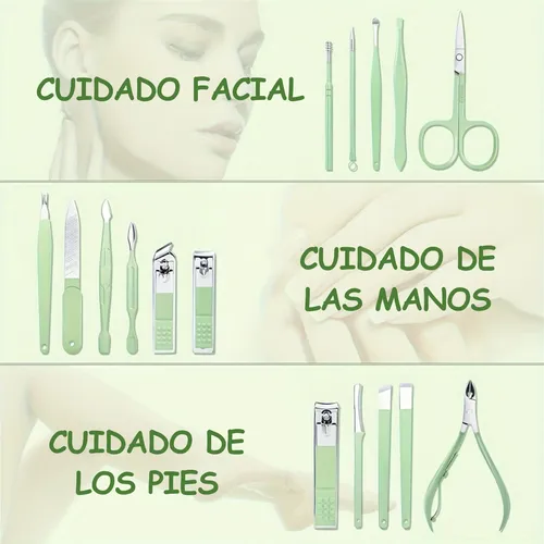 Set Manicura Pedicuria 16piezas Profesional Acero Inoxidable