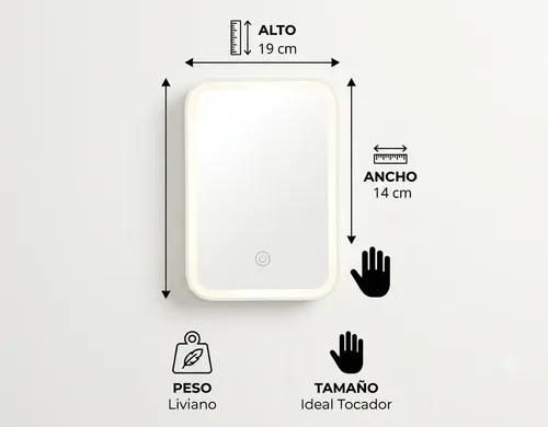 Espejo Maquillaje Con Luz Led Tactil 3 Tonos Ajustable Usb