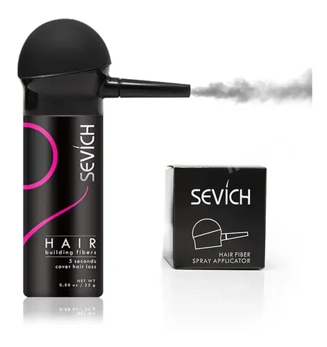 Pote Fibras Capilares Sevich 25gr Aplicador Pump Set Kit Color Castaño Oscuro Dark Brown