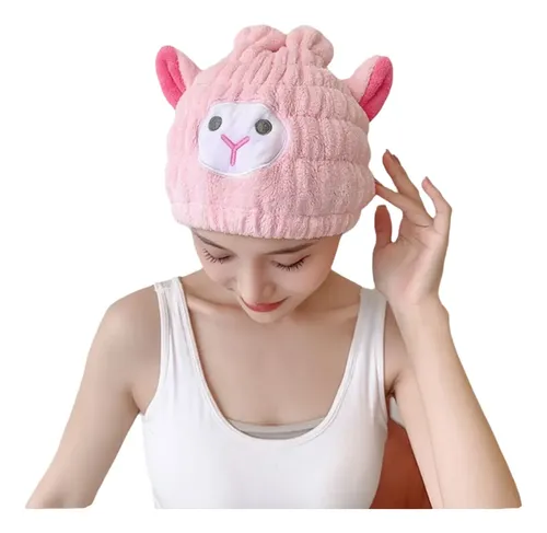 Gorro Secado Cabello Coral Fleece Absorbente Rosa