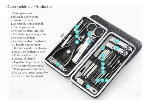 Set Manicura Pedicura 19 Piezas Acero Inoxidable Estuche Kit