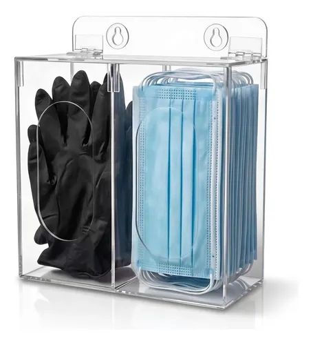 A Dispensador Acrílico Doble Guantes Cofias Cubrebocas For