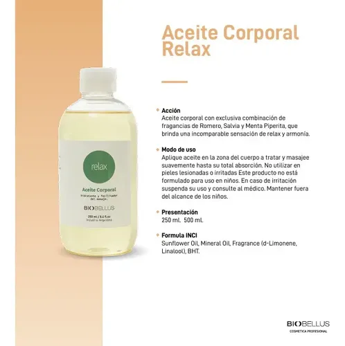 6 Aceites Corporal Para Masajes Relax Biobellus 250ml
