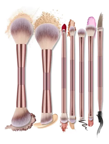 W Pset 7 Brochas Maquillaje Doble Punta Color Rosa