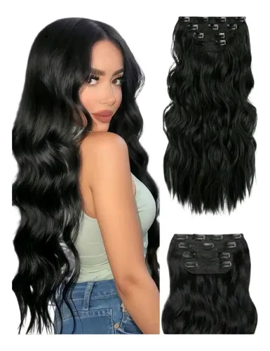 Extensiones De Cabello Set 4 Piezas Simil Natural Color Negro