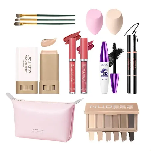 Set De Paleta De Lápiz De Cejas, Rubor, Brillo Labial Y Somb