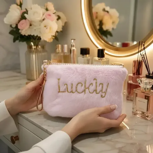 Neceser Porta Maquillaje Estilo Soft Plush Rosa Organizador Maquillaje Cosméticos Accesorios Objetos Personales Viajes