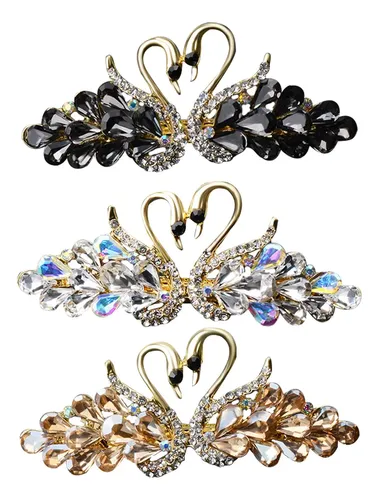 3 Broches De Pelo De Cisne De Cristal Con Diamantes De Imita