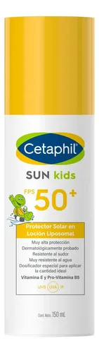 Cetaphil Sun Kids FPS 50+ Protector Solar Loción Liposomal Infantil 150 ml | Con vitamina E, glicerina y pantenol; alta protección FPS 50+, uso pediátrico desde 6 meses y dosificador especial.